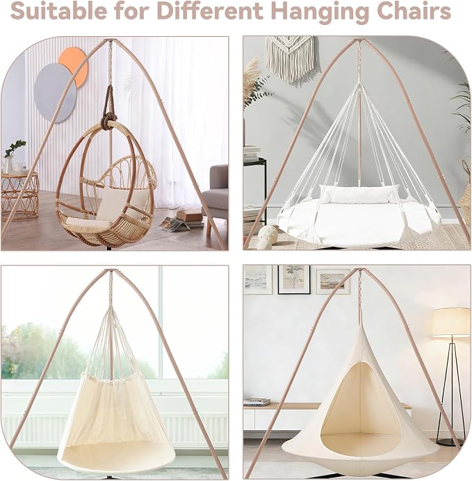 Tripod Hammock Chair Stand for Multi-Use, Heavy-Duty Hammock Chair Stand for Indoor & Outdoor, with Height Adjustable Triangular Design, 330 lbs Capacity, Easy Assembly, Stand Only - Brown