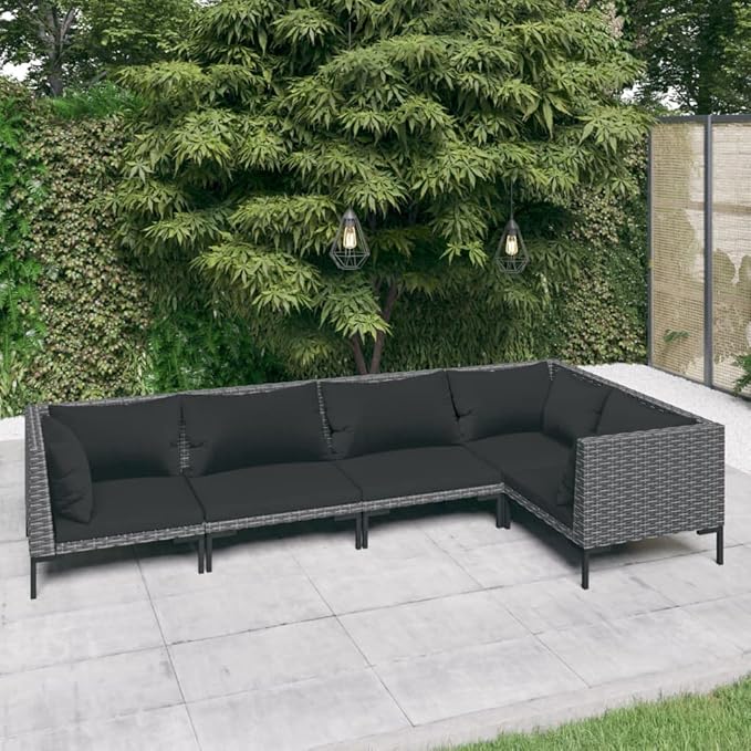 Patio Lounge Set with Cushions,Outdoor Table and Chairs Set,Terrace Conversation Set Furniture,Outdoor Furniture,for Garden,Backyard,5 Piece Poly Rattan Dark Gray