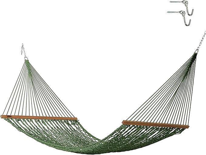 Hatteras Hammocks Large Meadow DuraCord Rope Hammock – 13 ft. x 55 in., 2-Person, 450 lb Capacity, Cumaru Spreader Bar, Zinc-Plated Hardware – Handcrafted in The USA