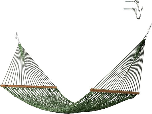 Hatteras Hammocks Large Meadow DuraCord Rope Hammock – 13 ft. x 55 in., 2-Person, 450 lb Capacity, Cumaru Spreader Bar, Zinc-Plated Hardware – Handcrafted in The USA
