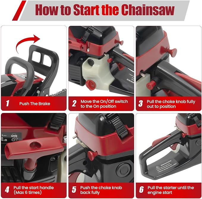 58CC 2-Cycle Gas Powered Chainsaw, 20-Inch Top Handle Chain Saw with Hand-Pull Start, Professional Wood Cutting Tools, Effectively Reduce Noise and Vibration