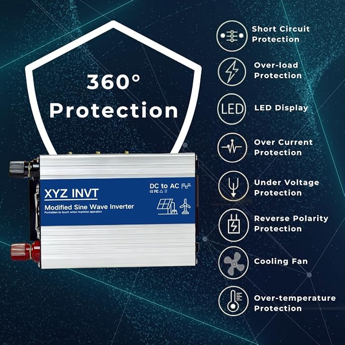 800W Power Inverter 24V DC to 110V 120V AC, Peak Power 1600W with 2 AC Outlets and LED Display for Vehicles Truck RV Home Emergency Backup Power Camping, Off-Grid Over 90% Efficiency