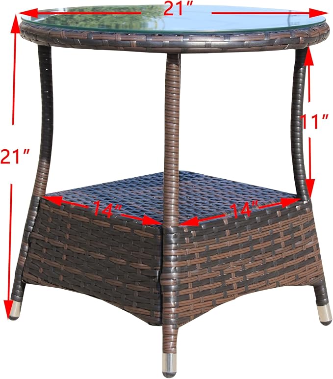 Outdoor Patio Round Coffee Table with Clear Tempered Glass Top Ideal for Garden Deck and Outdoor Entertaining Space-Saving Design