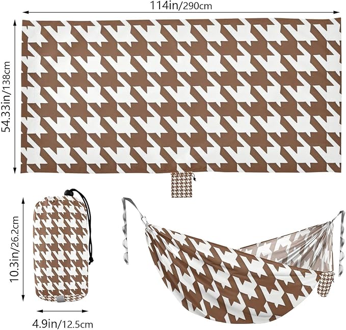 Classical Brown White Houndstooth Khaki 330lb Capacity Hammocks with Tree Straps Portable Hammock for Outside Patio Backyard Poolside accesorios para campamento