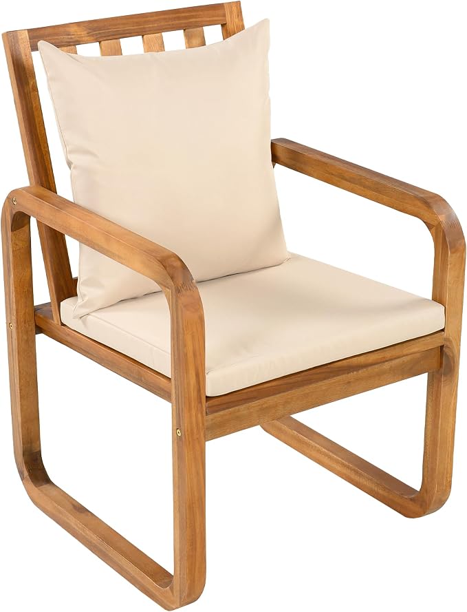 VilroCaz 7 Pieces Outdoor Patio Dining Set, 67'' Rectangle Acacia Wood Table and 6 Armchair, All-Weather Dining Set with Removable Cushions for Garden Backyard Lawn (Brown-2.13)