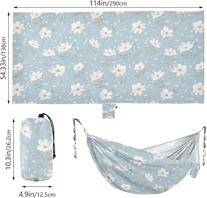 Camping Hammock Outdoor Hammocks for Outside White Daisy Flowers Beach Trees Portable Lightweight with Pockets Tree Straps Indoor