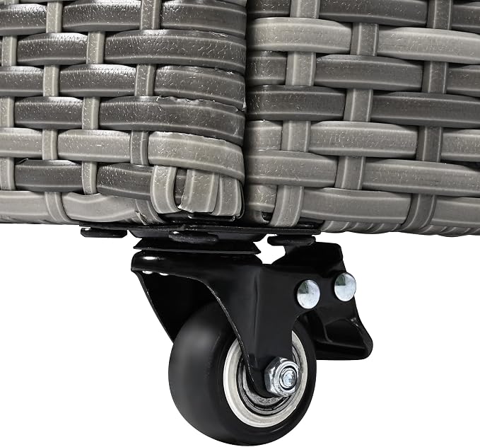 200 Gallon Wicker Deck Box with Wheels, All-Weather Outdoor Storage Box, Rattan Storage Bin for Patio Furniture, Outdoor Cushions, Pool Storage and Garden Tools - Grey