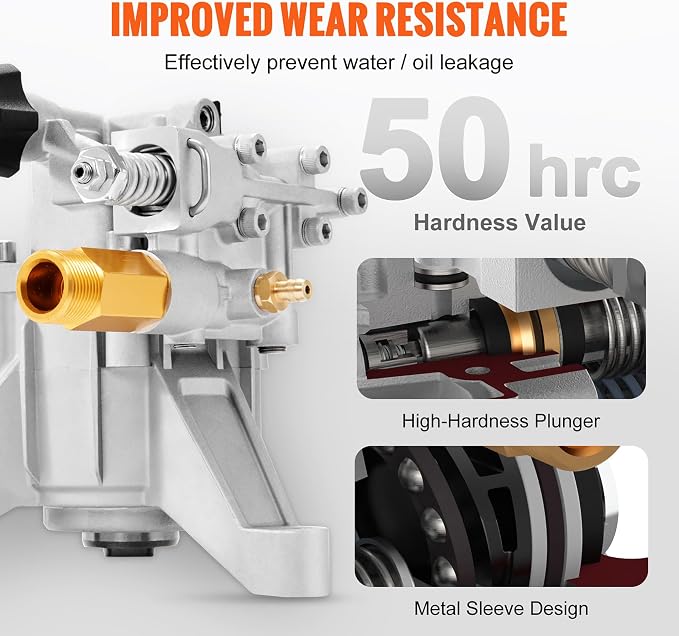 VEVOR Pressure Washer Pump, 7/8" Shaft Vertical, 2600 PSI, 2.5 GPM, Replacement Power Washer Pumps Kit, Parts Washer Pump, Compatible with Honda, Simpson, RYOBI, Briggs & Stratton, Subaru, Craftsman