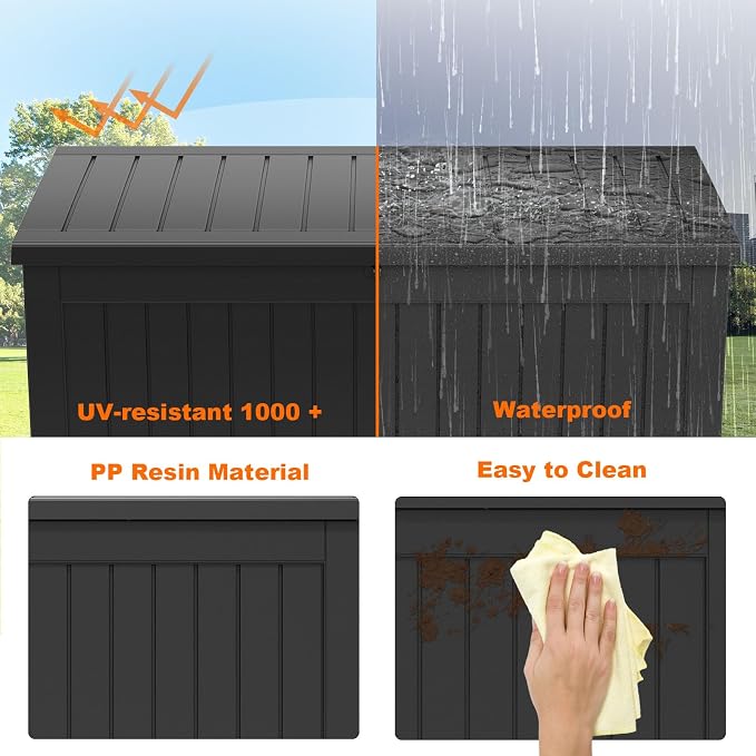 281 Gallon Outdoor Storage Box Lockable Waterproof Deck Box, Weatherproof UV-Resistant Durable Large Patio Storage Container for Patio Cushions, Garden Tool Pool Accessories, Furniture Pillow