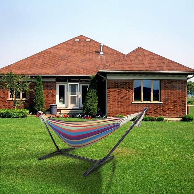 2-in-1 Hammocks Hammock Chair with Stand, 300 lbs Capacity, Heavy Duty Two Person Hammock with Stand,Natural Rope