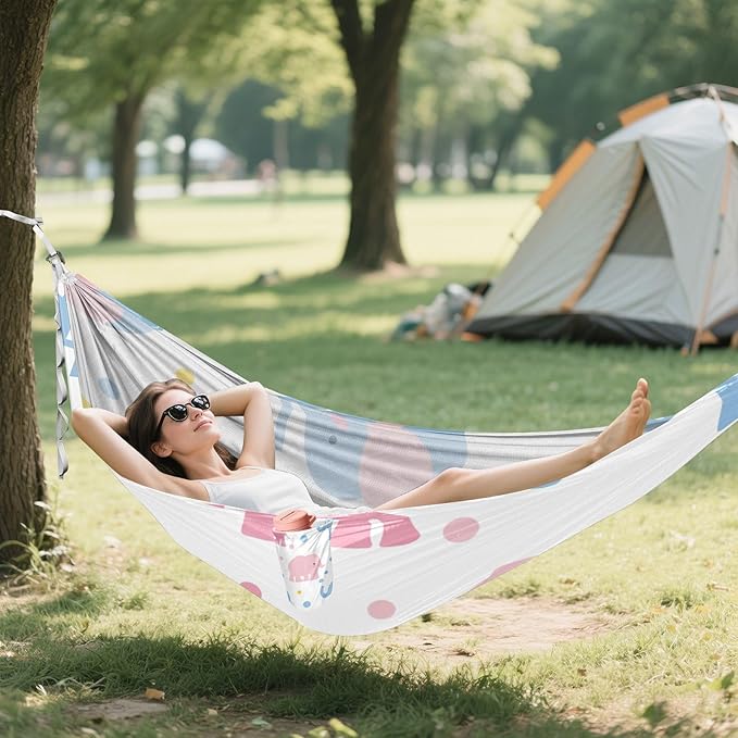 Cartoon Cute Blue and Pink Elephant 330lb Capacity Camping Hammock with Tree Straps Rope Hammock for Indoor Outdoor Patio Base para hamaca