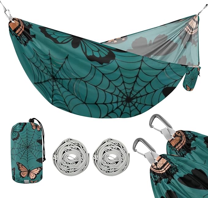 Butterfly and Web Outdoor Hammocks with Tree Straps Cloth Hammock for Camping Travel Accessories