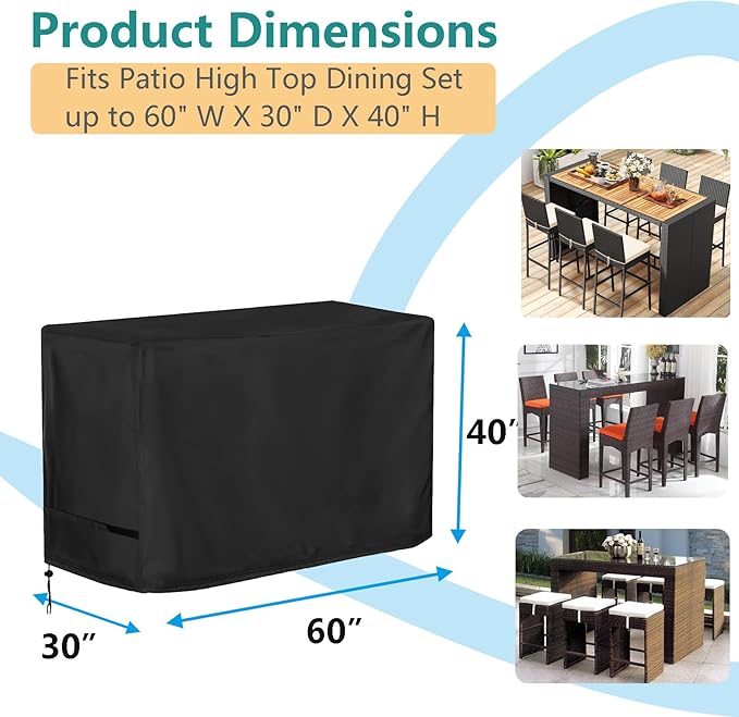 Outdoor Bar Covers Waterproof, Tall Bar Height Patio Table Covers for Outdoor Furniture Rectangular 60" Long Patio Furniture Cover for Outdoor Dining Table Chairs Set, 60"L x 30"W x 40"H