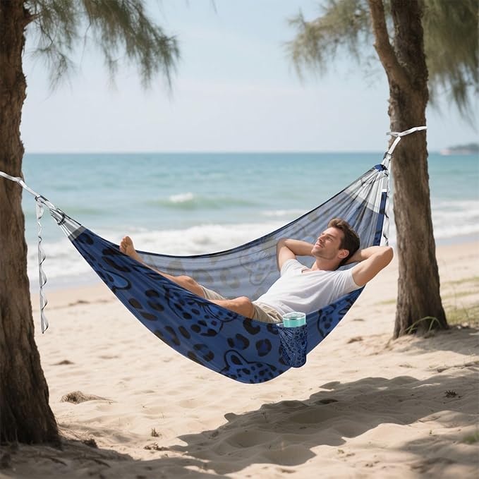 Blue Leopard Outdoor Hammocks Swing Hammock for Patio Backyard Lounge Base