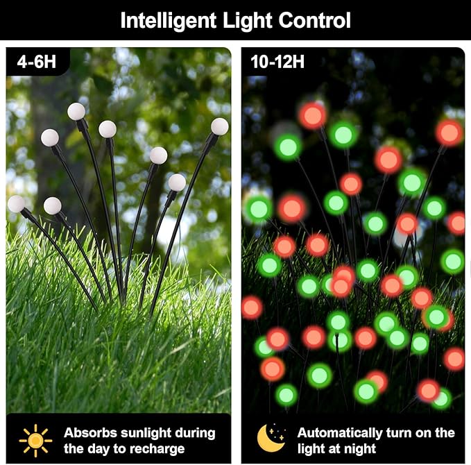 Solar Firefly Lights Outdoor, 8 Modes Red and Green Swaying Firefly Solar Garden Lights Waterproof for Outside Christmas Holiday Yard Patio Pathway Landscape Garden Decor(Red & Green 4 Pack)
