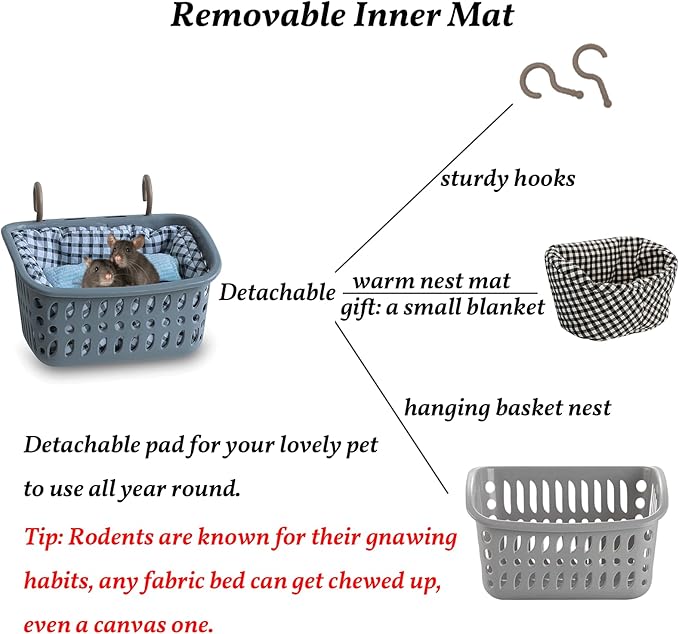 JWShang 2 Big Rat Hammocks for Cage Chew Proof, Rat Warm Bed, Small Animal Hanging Hammock, Rat Cage Accessories for Small Animals Rat, Mouse, Guinea Pig, Chinchilla, Sugar Glider, Ferret