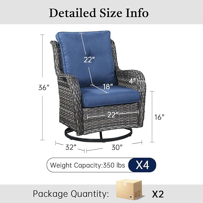 Wicker Patio Furniture Set- 4 Pieces Swivel Patio Chairs,PE Rattan Outdoor Rocking Chairs Porch Furniture for Garden Deck