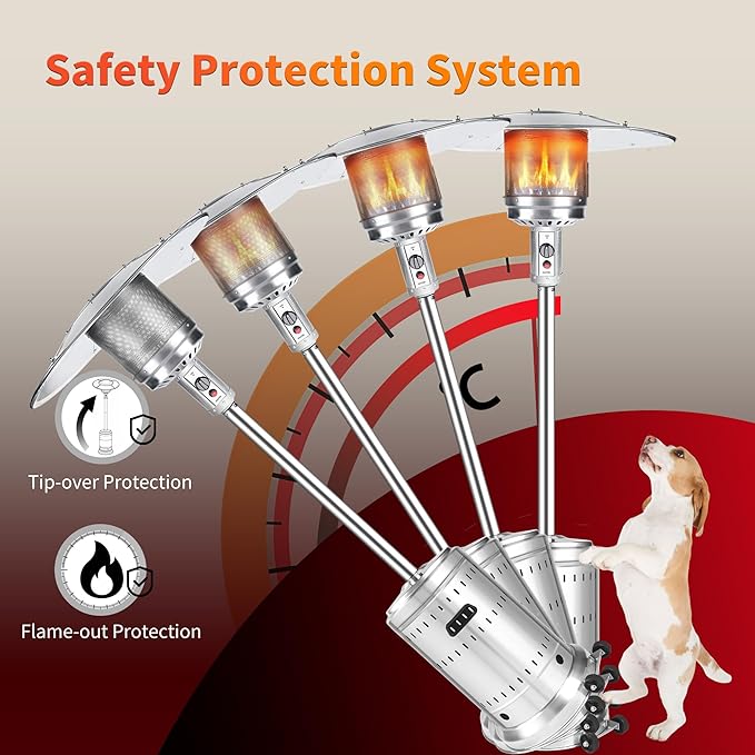 MAJARO 50,000 BTU Outdoor Propane Patio Heater with Wheels – All-Stainless Steel Gas Heater, Weighted Base, Easy Ignition & Safety Tilt Shut-Off for Patio, Backyard, Garden & Commercial Use