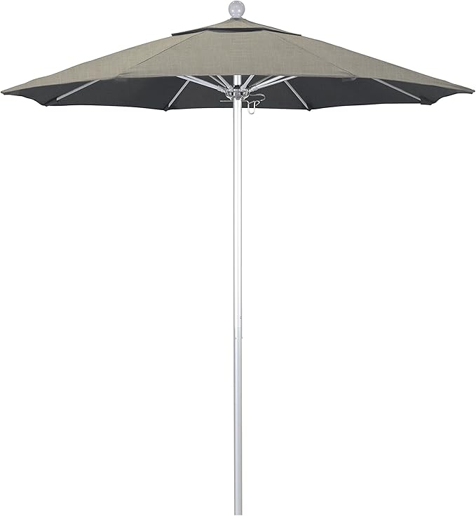 California Umbrella 7.5' Rd. Venture Series Contract Grade Patio Umbrella, Push Open Pin Stop, Silver Finish, Sunbrella Spectrum Cilantro