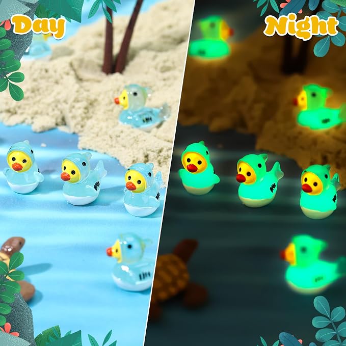 30 Pcs Luminous Shark Ducks, Mini Shark Resin Ducks Bulk | Glow in The Dark Toy Figurines for Birthday Party Favors Landscape Aquarium Decor (Glowing Duck)