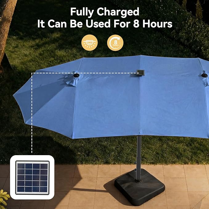 Aoxun 15ft Patio Umbrella with Base Included, Outdoor Double-Sided Rectangular Umbrella with Crank Handle & Ventilation, Large Standing Umbrella for Pool, Deck, Lawn, Backyard & Beach