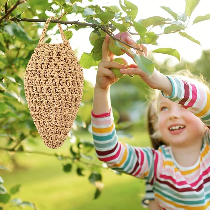 GJL 4 Pack Crochet Fake Wasp Nest Decoy, Artificial Faux Hornet Nest Outdoor Hanging Decor for Patio & Eaves, Prevent Wasps from Building Nests