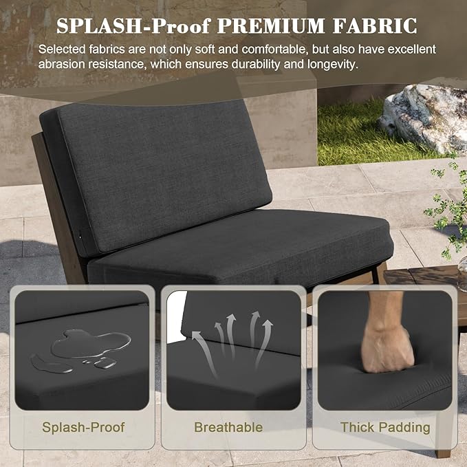 UIXE Wood Patio Furniture Sets, 4 Pieces All Weather Outdoor Sectional Futniture Patio Sofa Chair Backyard Conversation Set with Solid Wooden Coffee Table - Dark Gray