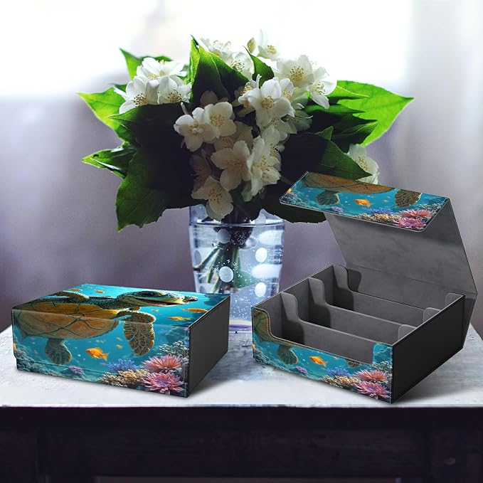 Large Card Deck Box for MTG, Fits 1200+ Sleeved Cards, PU Leather Storage Case with Strong Magnetic Closure, Multiple Colors Available for TCG CCG Baseball Card Collections, Baby Sea Turtle