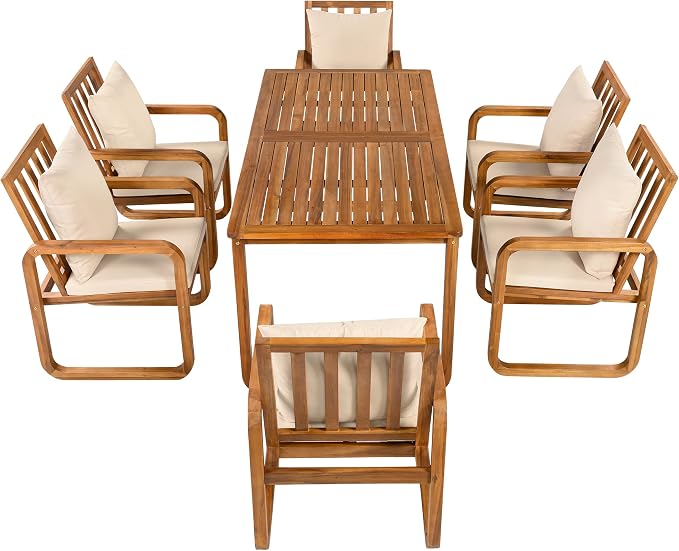 7 Pieces Patio Dining Set with Dining Table and Chairs,Outdoor Furniture Set with Removable Cushions,for Patio, Backyard, Garden (Brown-RC)