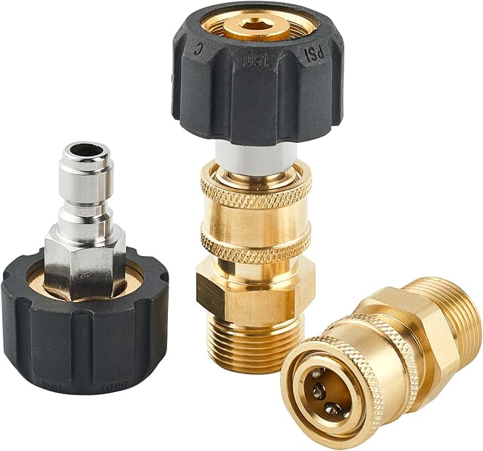 Raincovo Pressure Washer Quick Connect Fittings, M22 14mm to 1/4 Inch Quick Connect Pressure Washer Adapter Set, 4 Pieces