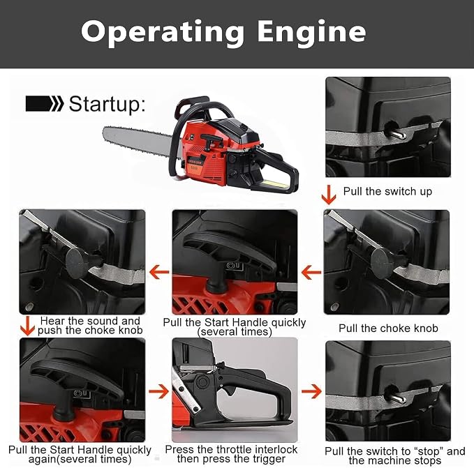 52CC Gas Chainsaw, 22-Inch 2KW Professional Grade Chain Saw with 8500rpm High-Speed Cutting, Lightweight 2-Stroke Engine for Wood Logging, Tree Pruning, Gardening & Landscaping