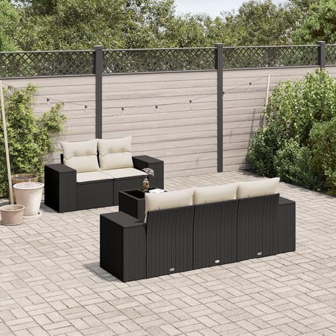vidaXL Patio Sofa Set with Cushions 6 Piece, Outdoor Conversation Set, Sectional Sofa for Balcony Garden, Patio Furniture, Black Poly Rattan