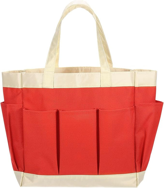 HARFINGTON Garden Tool Bag 11.22" x 5.12" x 11.02" Large Oxford Bag with Pockets Garden Tote Bag Gardening Plant Tool Organizer Storage Carrier Store for Outdoor Women Men, Orange-Red