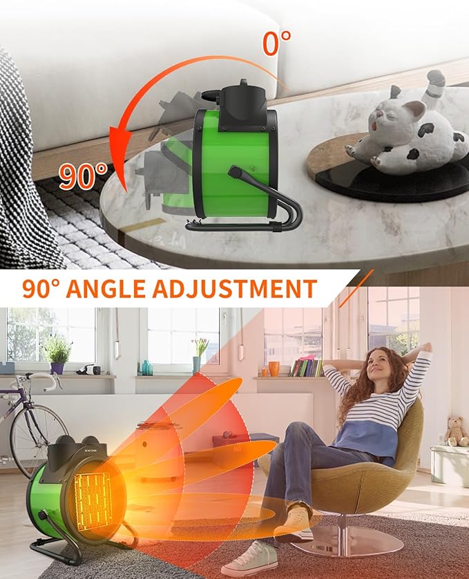 Buyplus Outdoor Heaters for Patio, 1500W Electric Garage Heater with 90°Adjustable Angle, Overheat Protection & 2S Fast Heating, Greenhouse Heater for Patio, Garage, Greenhouse, Indoor Outdoor, Green