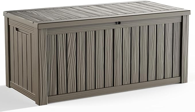 150 Gallon Outdoor Storage Box, Large Deck Box Indoor and Outdoor Use, Lockable Storage Bin with Lid for Patio Furniture Cushions Garden Tools, Waterproof Resin (Gray, 150 Gallon)