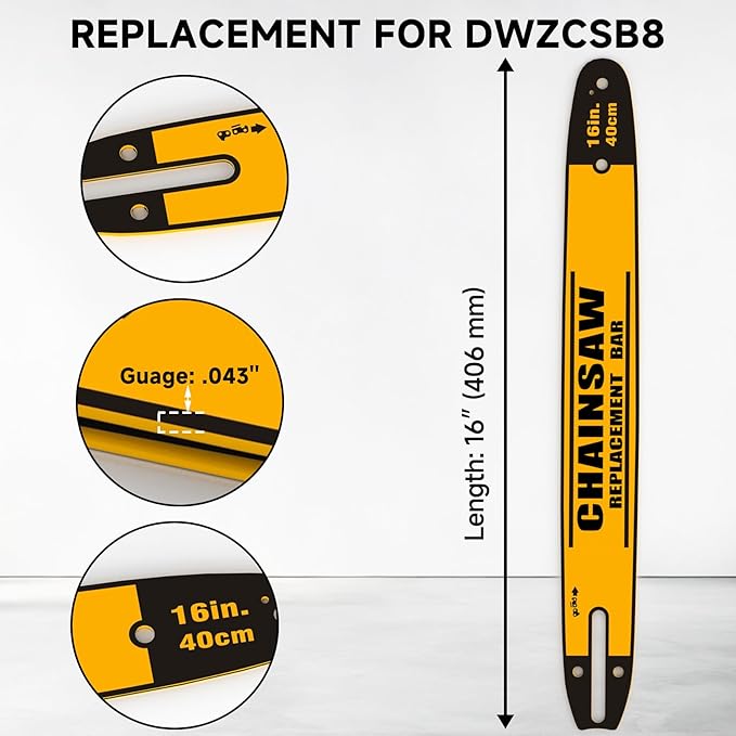 16-Inch DWZCSB16 Chainsaw Guide Bar and DWO1DT616T Saw Chains Combo Durable Guide Bar Compatible with DEWALT Chainsaw DCCS670, DCCS670B, DCCS670X1, DCCS670P1