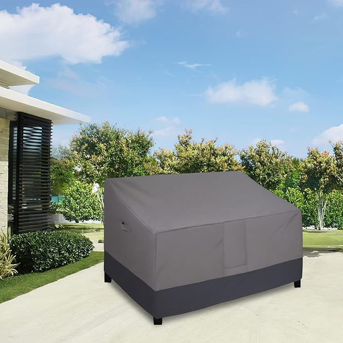 Easy-Going Waterproof Outdoor Sofa Cover - Heavy Duty 2 Seater Outdoor Loveseat - Windproof Patio Furniture with Air Vent (60Wx35Dx35H inch, Gray/Dark Gray)