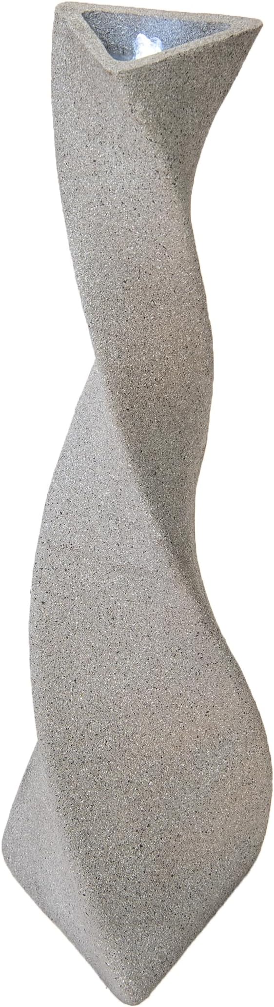 XBrand 39 in. H Freestanding Resin Fiberglass Sculptural Modern Twisted Pilar Outdoor Garden Fountain w/LED Light, White