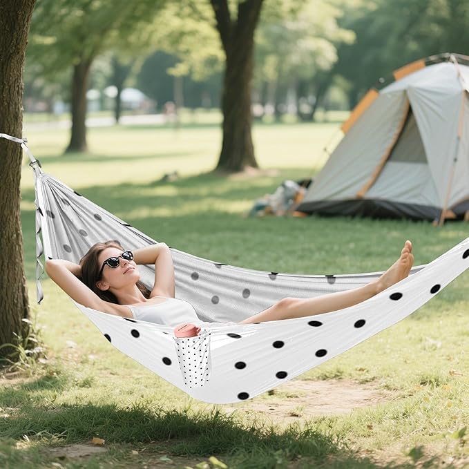 White Background Black Polka Dots 330lb Capacity Hammocks with Portabl Carry Bag Hanging Hammock for Camping & Hiking Essential Bases para hamacas para adultos