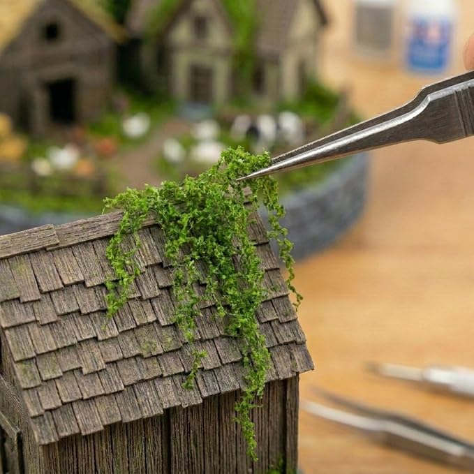 Realistic Miniature Vines - Hanging Moss Scenery for Diorama Supplies & Model Building - Mini Miniature Plants for Rainforest, Dollhouse, Fairy Gardens, Crafts DIY, Tabletop Wargaming (Dark Green)