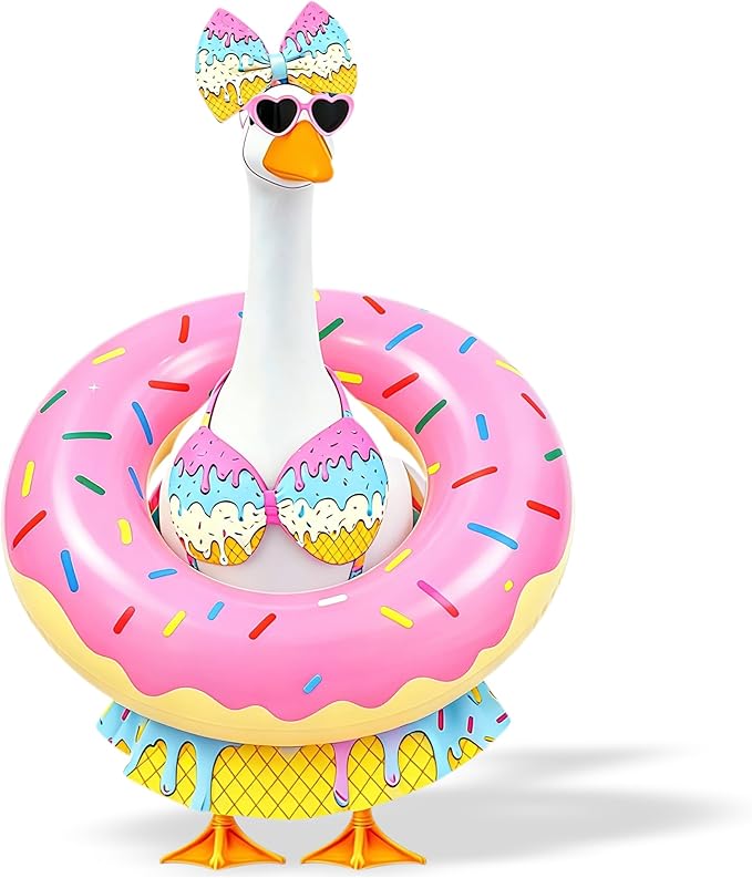 Porch Goose Outfits Summer Swimsuit - 5-Piece Ice Cream Theme Large Lawn Goose Clothes with Bikini, Bow Headband, Star Sunglasses, Swim Ring & Pump, Outdoor Yard Decor (Girlfriend Theme)