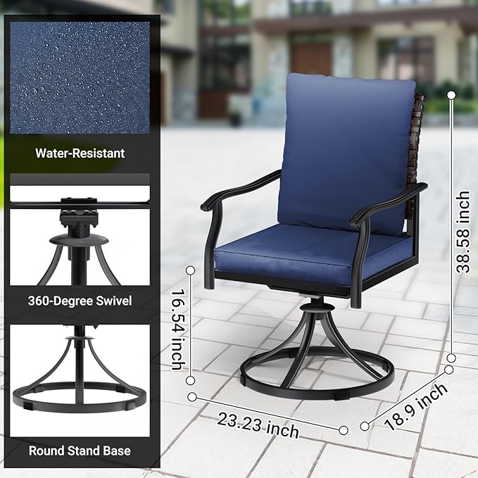 LEVELEVE 2-Piece Swivel Dining Chairs, Outdoor Patio Bistro Chairs for Lawn, Garden, Deck, Backyard & Porch(Matching Series for 5-Piece Set)