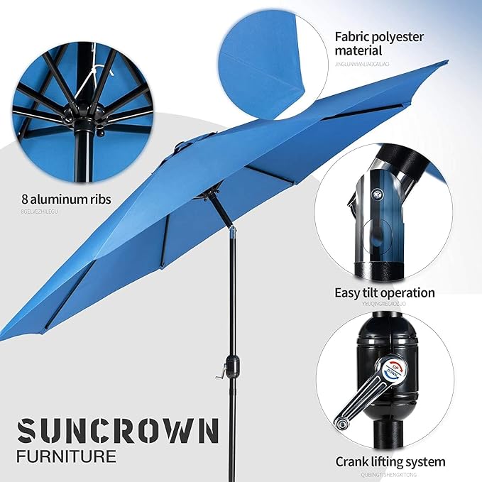 SUNCROWN Outdoor Patio Side Table, Patio Bistro Square Table with 9Ft Umbrella,for Backyard, Porch, Garden, Poolside(Sky Blue)