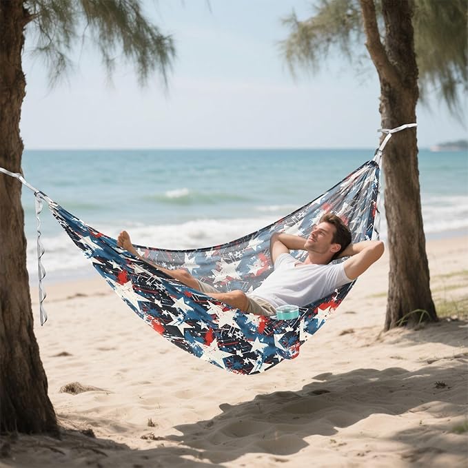 Camping Hammock Outdoor Hammocks for Outside Grunge White Blue Stars Beach Trees Portable Lightweight with Pockets Tree Straps Indoor