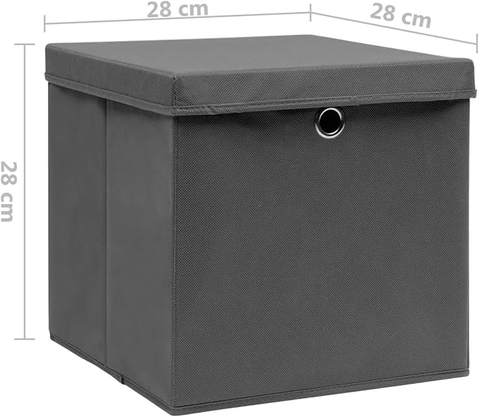 Homgoday Storage Boxes with Lids 4 Pieces 28 x 28 x 28 cm Grey, Furniture Chests and Chests for Outdoors, Garden Container, Garden Tool Holder, Outdoor Pouf, Outdoor Storage Box