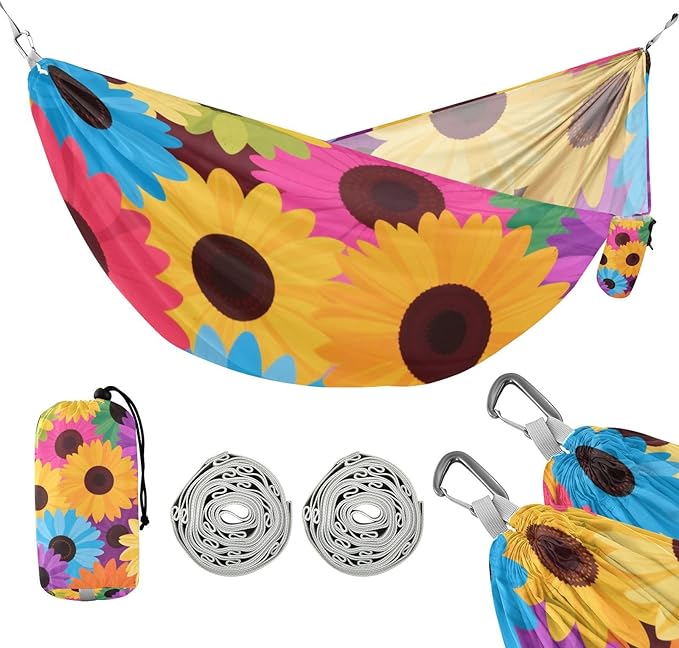 Colorful Cartoon Sunflowers 330lb Capacity Outdoor Hammock with Portabl Carry Bag Fabric Hammock for Indoor Outdoor Patio amacas para patios con Base de adultos