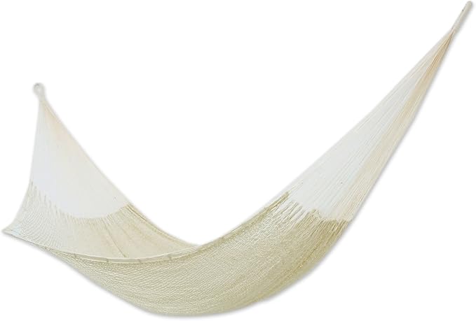 NOVICA Natural Off White Hand Woven Cotton Mayan 2 Person XL Rope Hammock, Caribbean Beach' (Double)