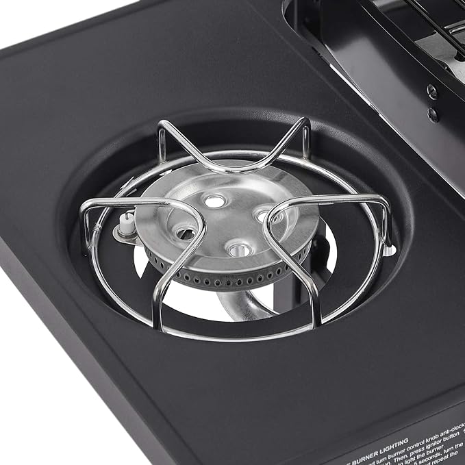 2-Burner Propane Gas BBQ Grill with Side Burner, 24,000 BTU Stainless Steel Barbecue Grill with Cast Iron Grates and Side Table for Outdoor Cooking Kitchen Patio