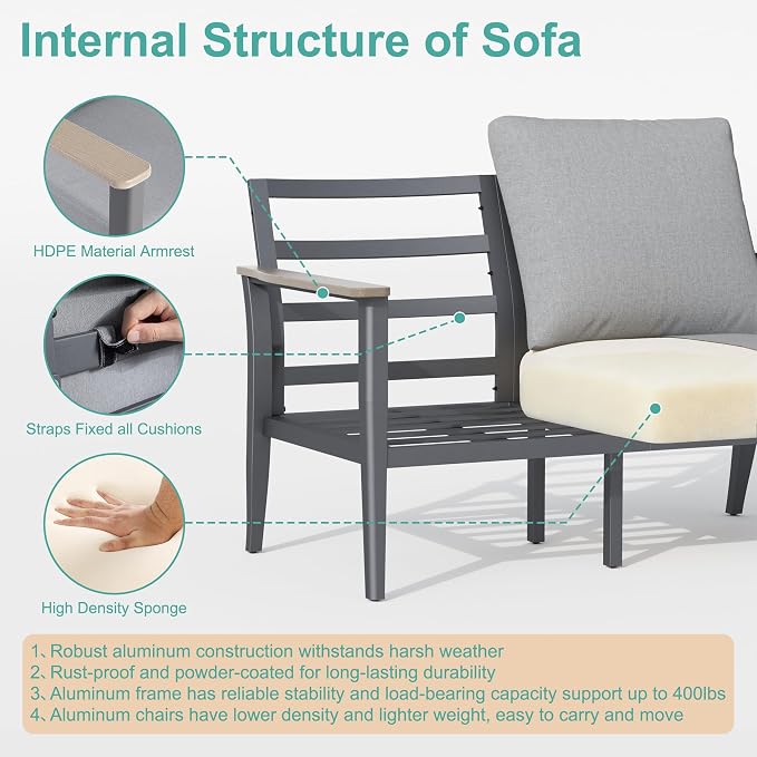 Aluminum Outdoor Patio Furniture Set with Swivel Rocking Chairs 9-Seat, Patio Sectional Sofa with Ottomans Patio Conversation Set with 55,000 BTU Fire Pit Table & High Backrest,Grey