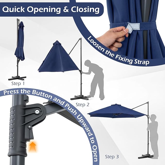 Tangkula 10FT Patio Umbrella, Offset Cantilever Outdoor Umbrella with 360 Degree Rotation, Air Vent, Cross Base for Pool Deck Garden Backyard (Navy)
